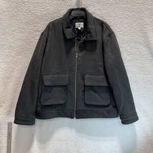 Mode of One Men's Jacket Coat XL Utility Front Zip Collar Wool Blend Gray Pocket